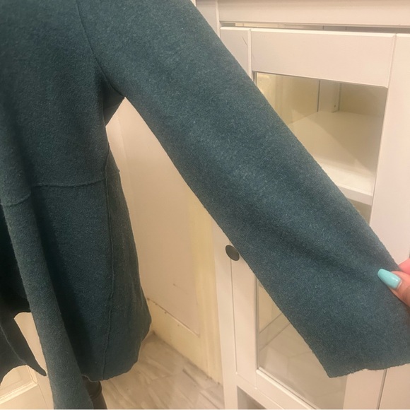 EILEEN FISHER Merino Wool Lightweight Teal Women's Coat Minimalist Cosy Fall - Picture 3 of 9